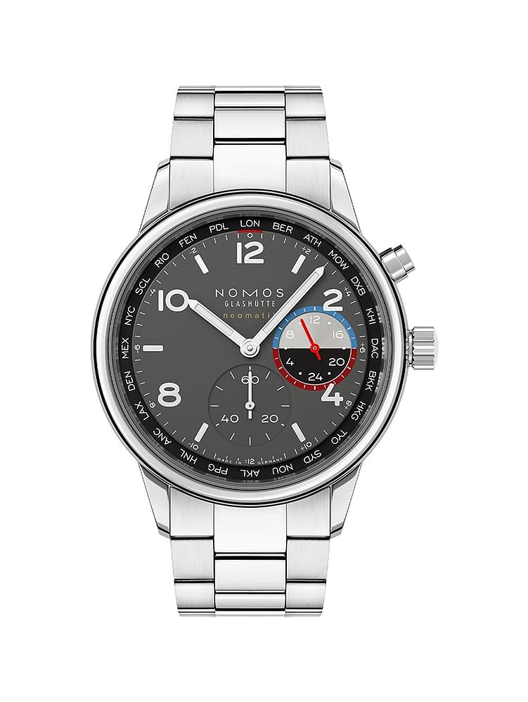 Nomos Glashütte Herrenuhr Club Sport neomatik Weltzeit Volcano 790.S1