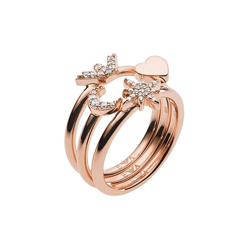Emporio Armani Ring aus 925er Silber mit Zirkonia, Mond, Stern und Herz.