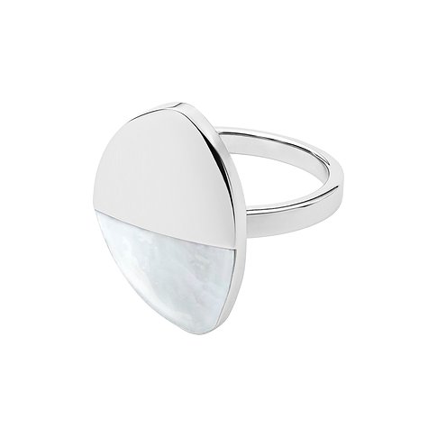 Skagen Ring aus Edelstahl mit Perlmutt.