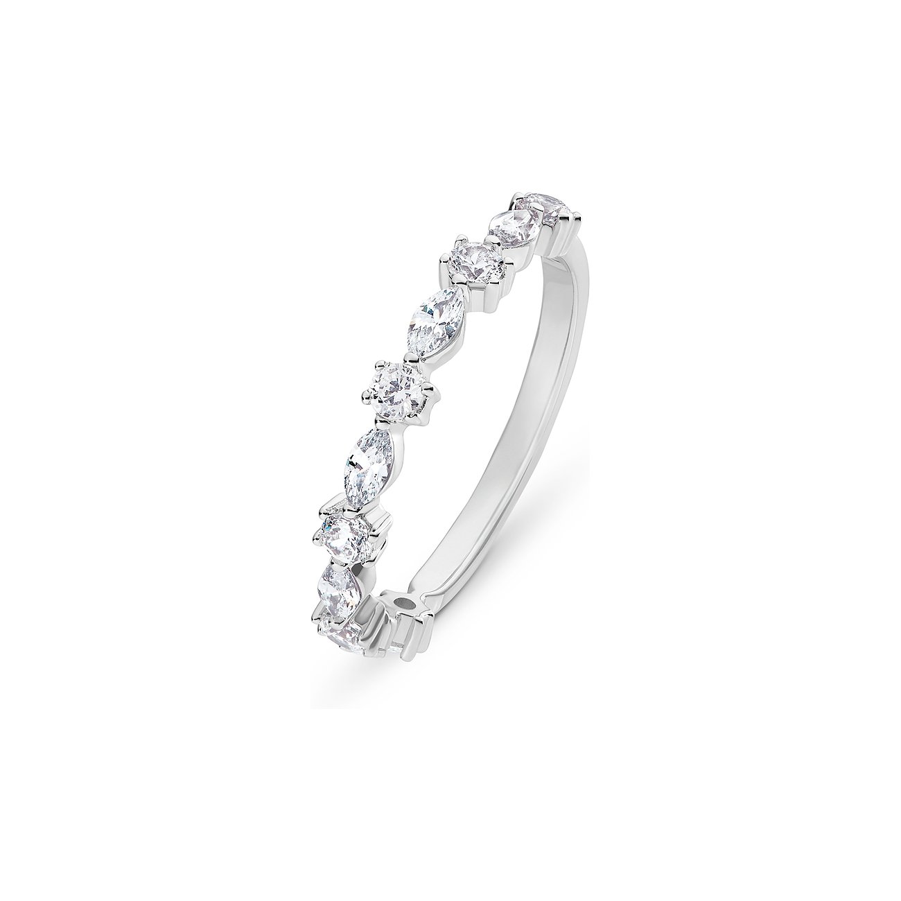 FAVS Ring aus 925er Silber mit Zirkonia, als Memory-Ring mit ovalen und runden Steinen.
