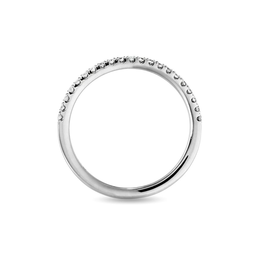 Valeria Eternity-Ring aus 375er Weißgold, seitlich aufgenommen, mit funkelnden Diamanten entlang der Oberseite.