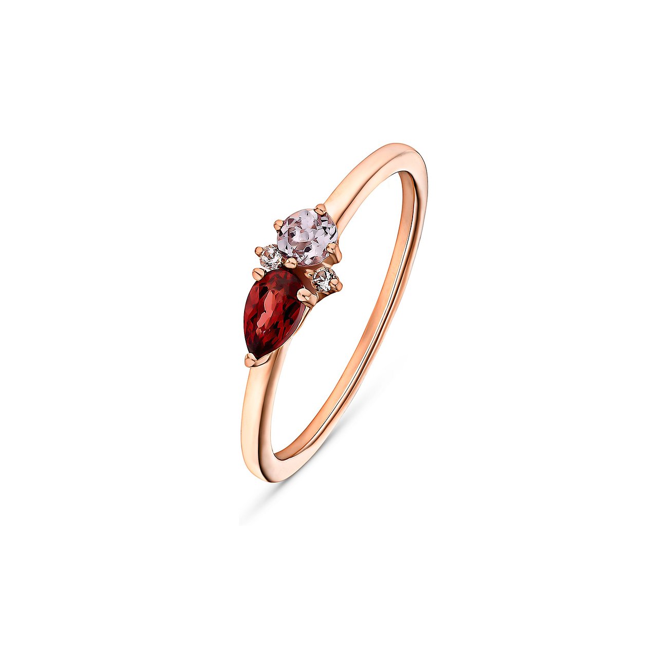 CHRIST Ring aus 375 Roségold mit Granat und weißen Steinen.