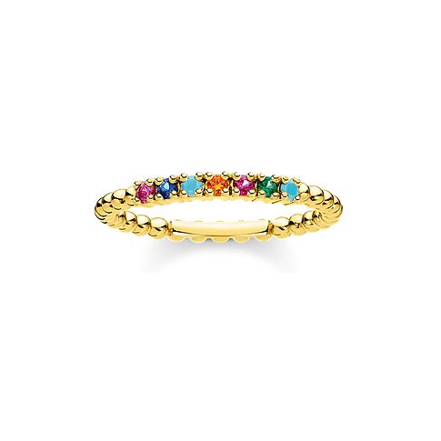 Thomas Sabo Ring aus 925er Silber mit bunten Glassteinen.