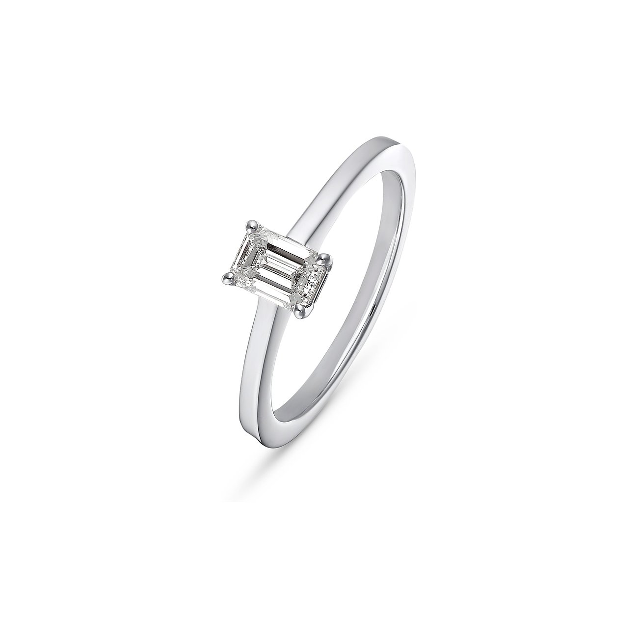 CHRIST 750 Weißgoldring mit einem rechteckigen Diamanten, der seitlich auf einer schmalen Ringschiene sitzt.