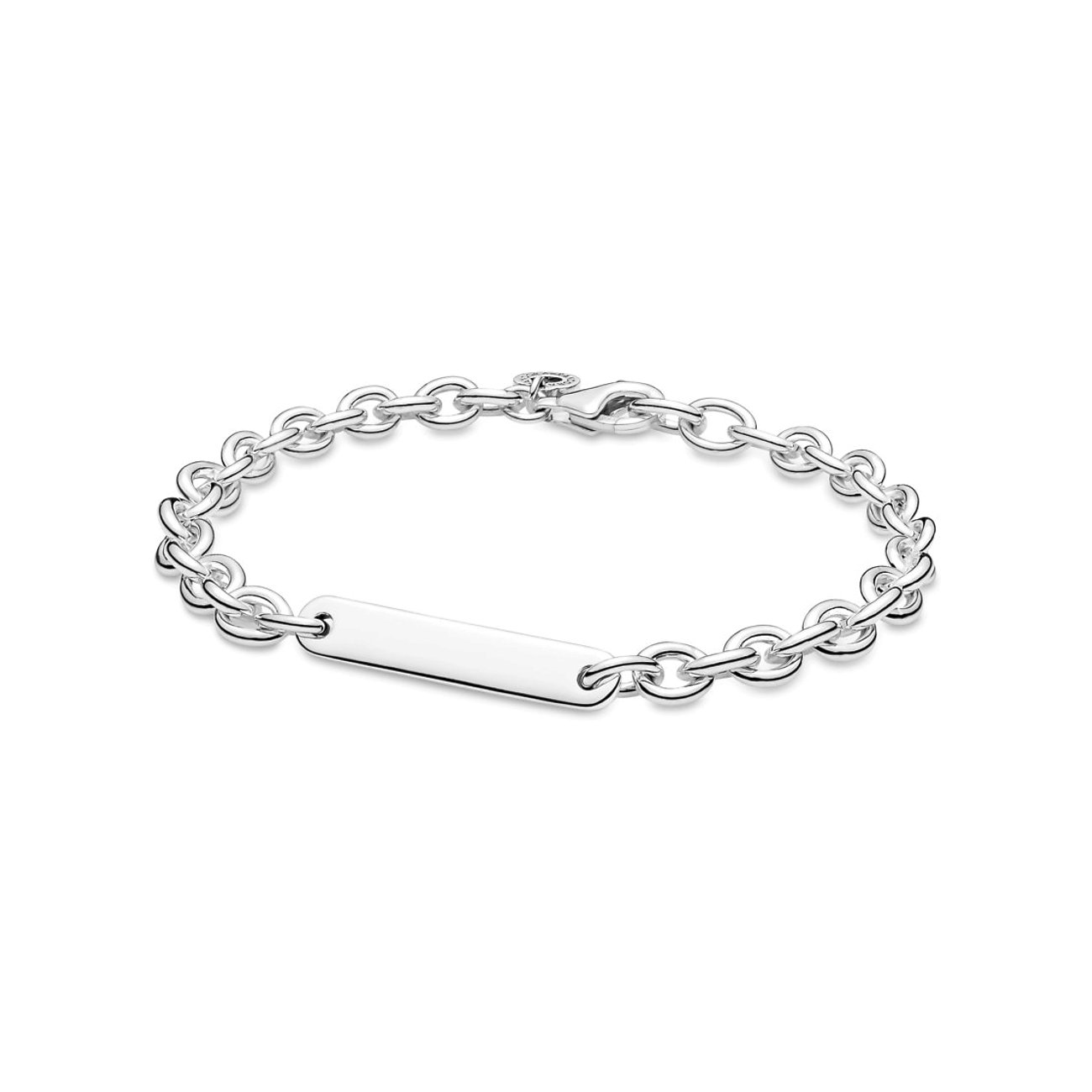 Pandora Armband aus 925er Silber mit Gravurplatte und Gliederkette.