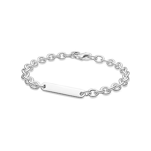 Pandora Armband aus 925er Silber mit Gravurplatte und Gliederkette.