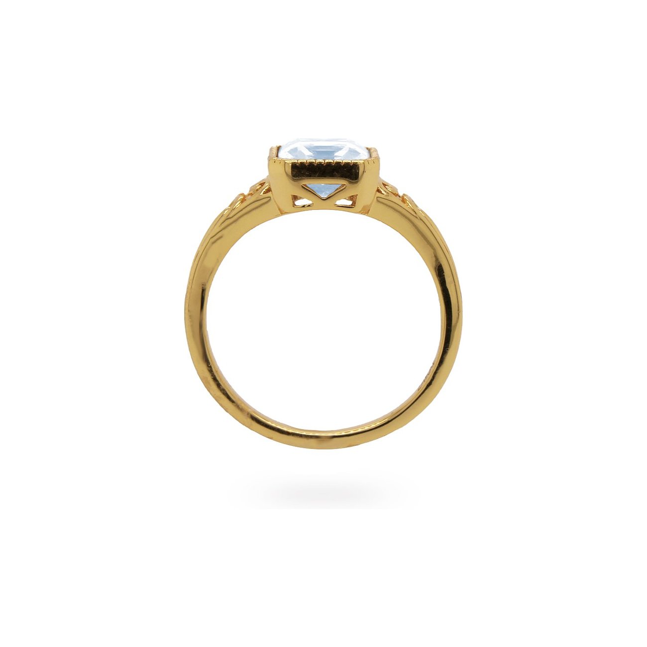 24 Kae Silber-Ring aus 925er Silber mit goldener Beschichtung und hellblauem rechteckigen Kristall-Farbstein.