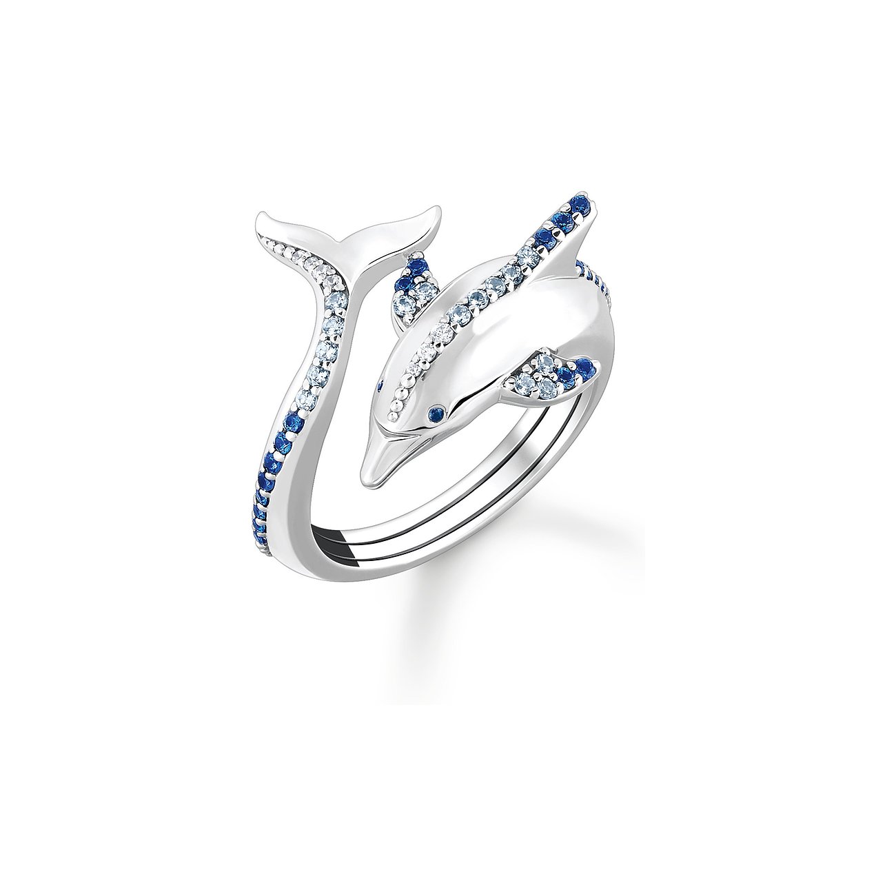 Thomas Sabo Ring aus 925er Silber mit blauen und weißen Steinen.