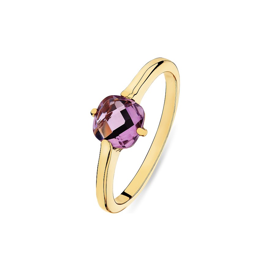 CHRIST Ring aus 375 Gelbgold mit facettiertem Amethyst.