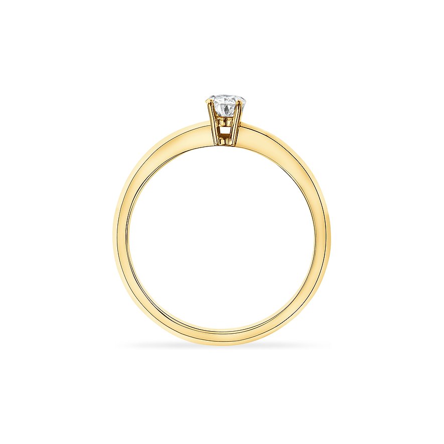CHRIST Solitärring aus 585 Gelbgold, detailreich mit einem funkelnden Diamanten besetzt, in Seitenansicht.
