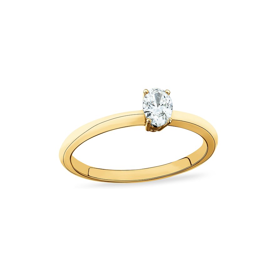 CHRIST 585 Gelbgold Ring mit einem ovalen Diamanten, der schräg in einer Zargenfassung sitzt.