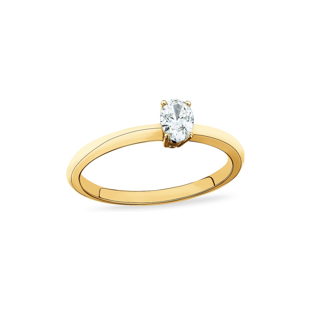 CHRIST 585 Gelbgold Ring mit einem ovalen Diamanten, der schräg in einer Zargenfassung sitzt.