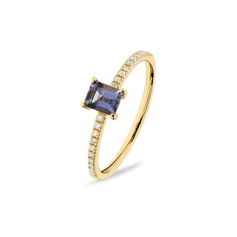 CHRIST Ring aus 585 Gelbgold mit Iolith und weißen Zirkonia.