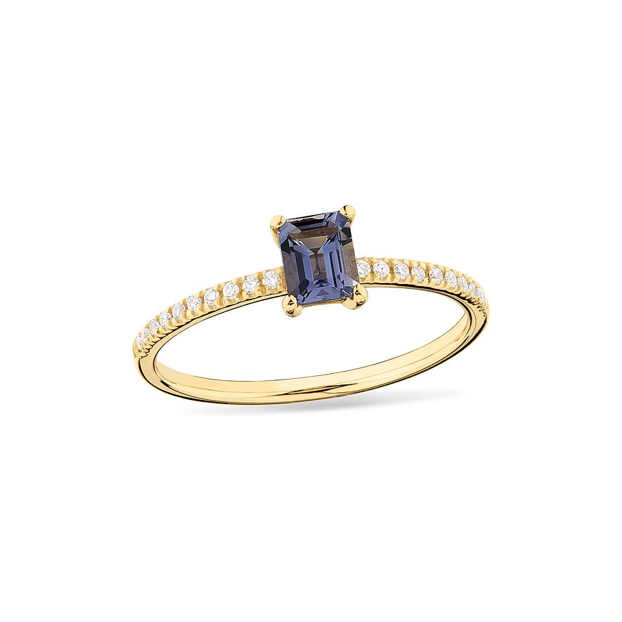 CHRIST Ring aus 585 Gelbgold mit Iolith und weißen Steinen.
