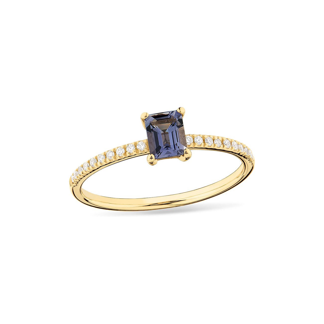 CHRIST Ring aus 585 Gelbgold mit Iolith und weißen Steinen.