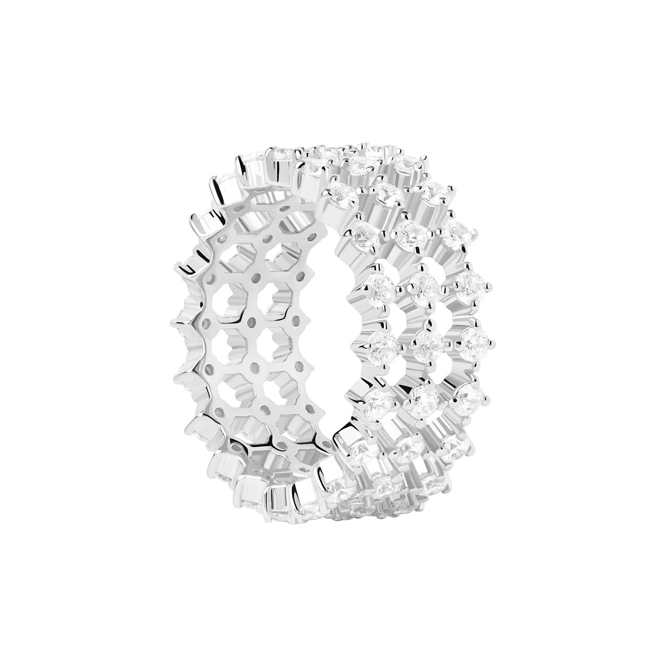 PdPaola Ring aus 925er Silber mit Zirkonia, als Bandring mit Wabenmuster.