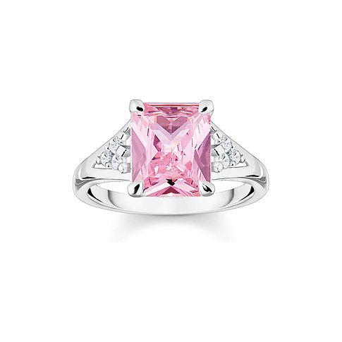 Thomas Sabo Ring aus 925er Silber mit pinkem Zirkonia und weißen Steinen.