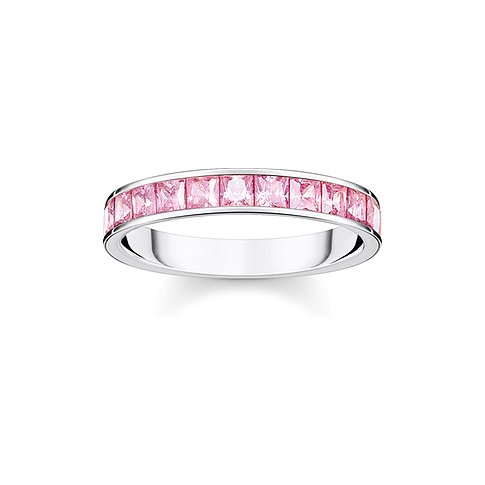 Thomas Sabo Ring aus 925er Silber mit rechteckigen rosa Zirkonia.