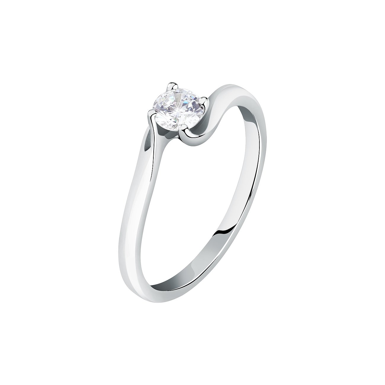 Live Diamond Ring aus recyceltem Weißgold 375 mit einem zentralen runden Diamanten in Krappenfassung.