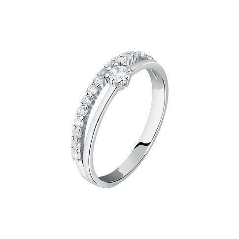 Live Diamond Ring aus 375 Weißgold mit Diamanten, zweireihig.