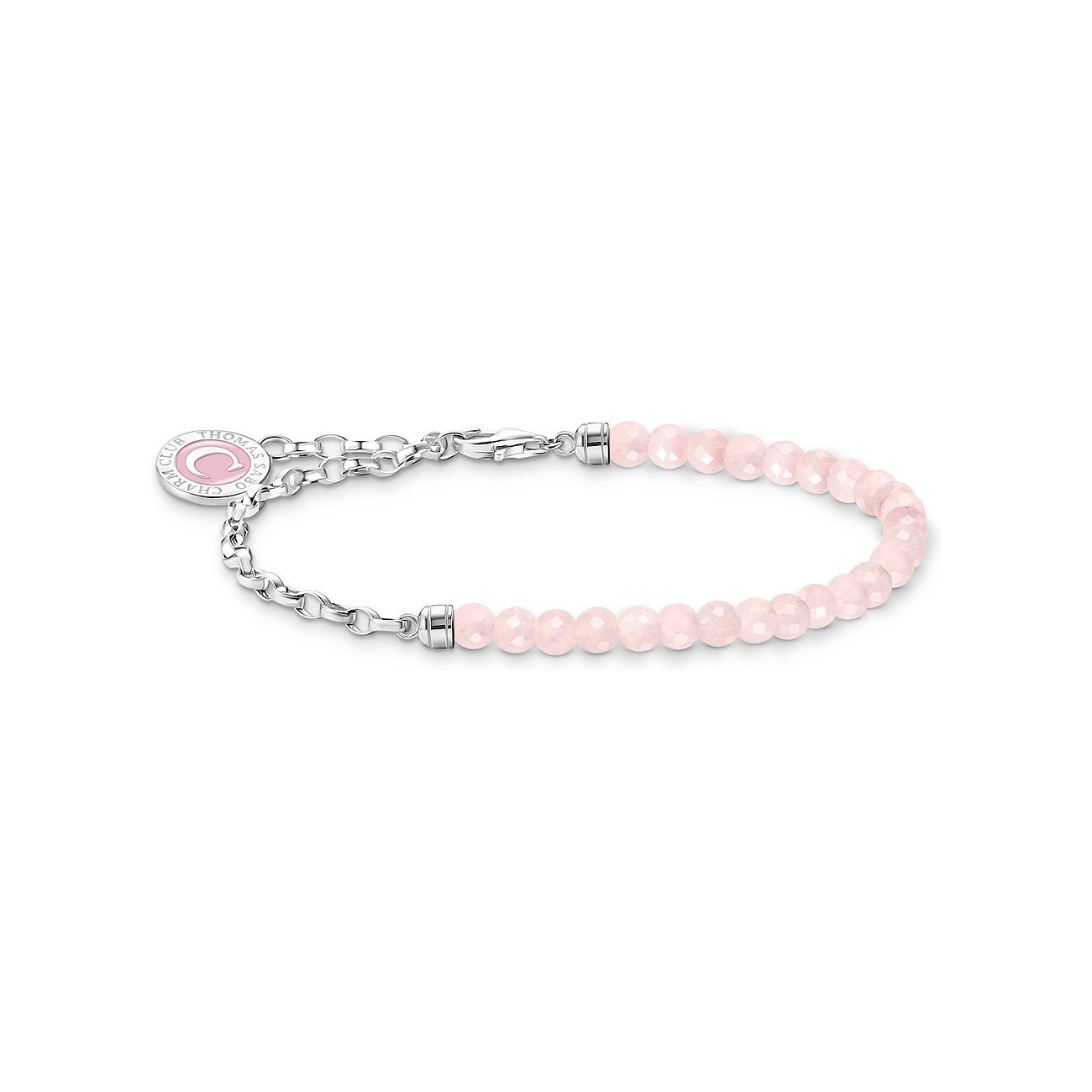 Thomas Sabo Armband aus 925er Silber mit Rosenquarz-Steinen und Karabinerverschluss.