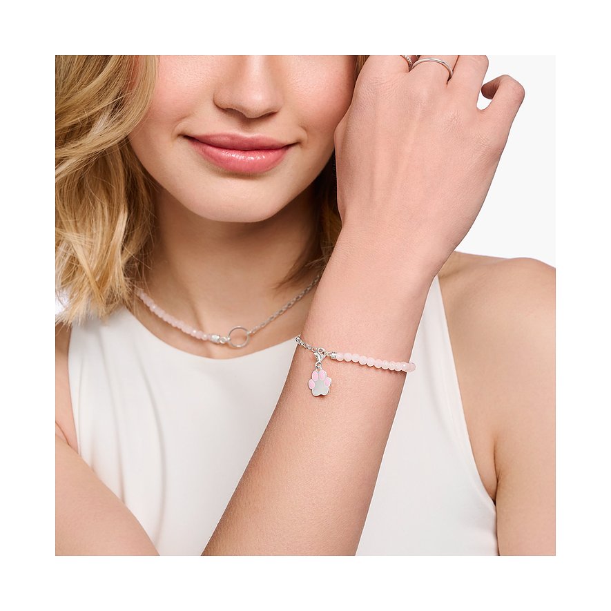 Thomas Sabo Armband aus 925er Silber mit Rosenquarz und Pfoten-Anhänger.