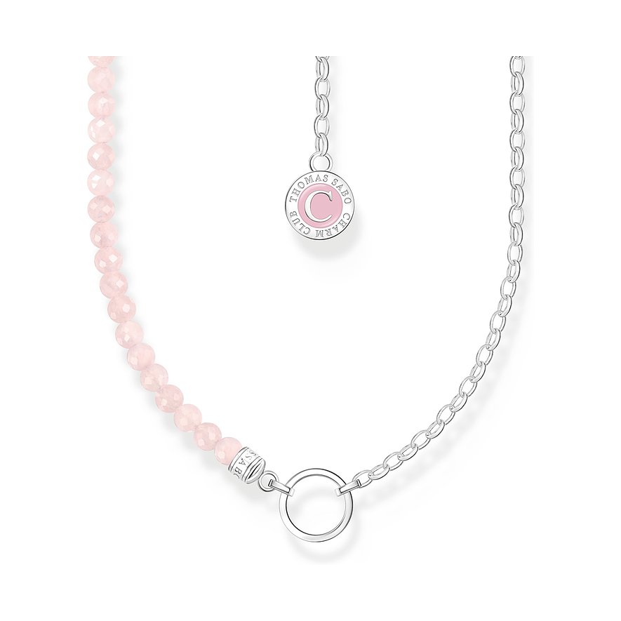 2. Chance - Thomas Sabo Kette KE2190-067-9-L45V, Rosenquarz, Damen, 925er Silber, Emaille, pink, Größe: 40