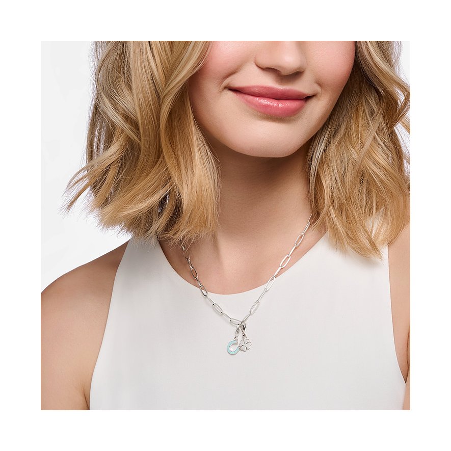 Thomas Sabo Kette aus 925er Silber mit Emaille-Anhängern, Kleeblatt und Hufeisen.