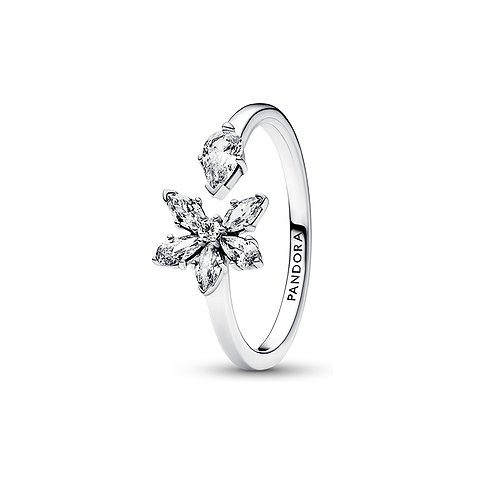 Pandora Ring aus 925er Silber mit Zirkonia und Blütenform.