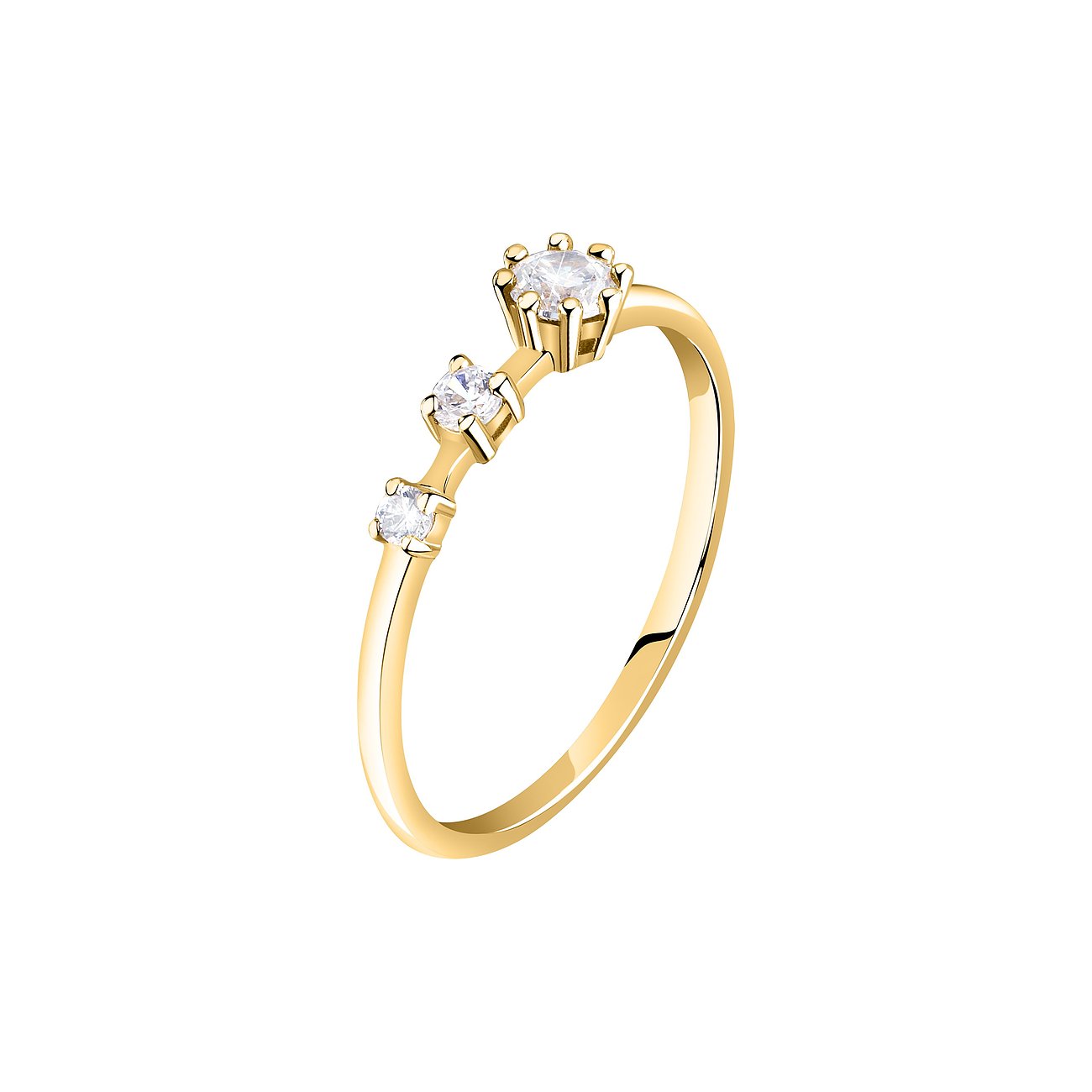 Live Diamond Ring aus recyceltem 375er Gelbgold, besetzt mit drei runden Diamanten in Krappenfassung.