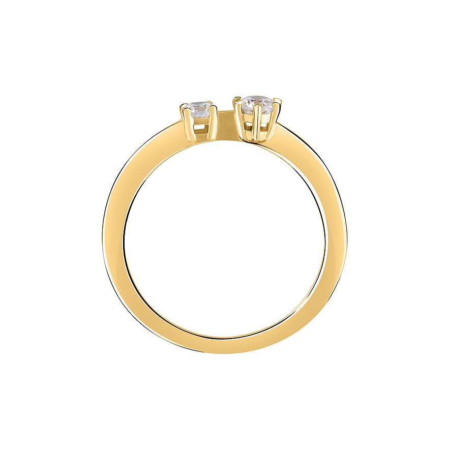 Live Diamond Ring aus Gelbgold mit zwei Diamanten von der Seite gesehen.