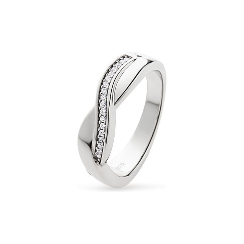 JETTE Ring aus 925er Silber mit geschwungener Form und einer Reihe von Zirkonia Farbedelsteinen.