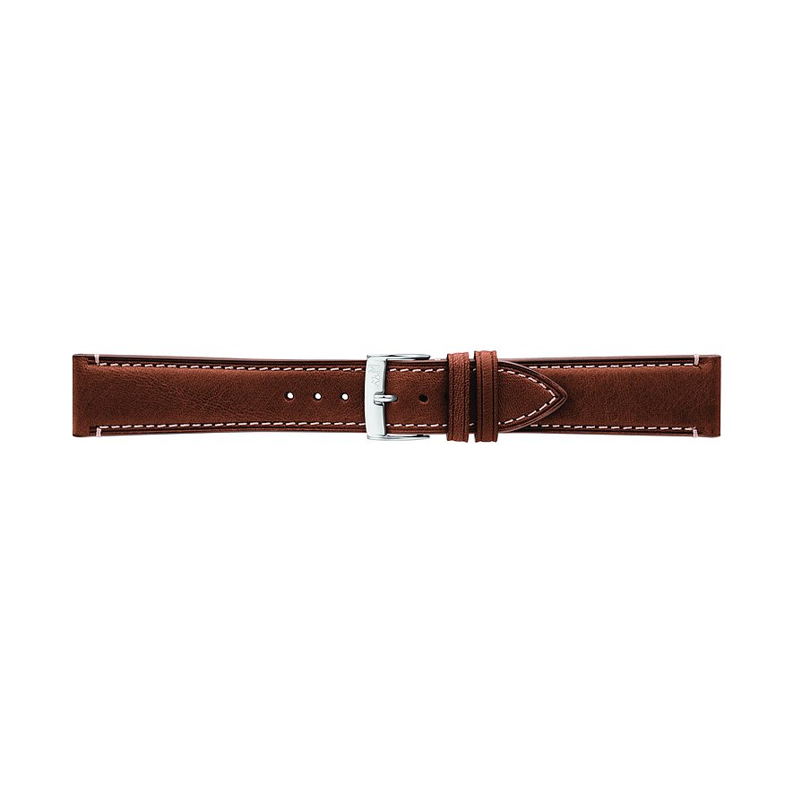 Morellato Uhrenarmband aus braunem Leder und Edelstahlschließe, mit heller Kontrastnaht und Dornverschluss