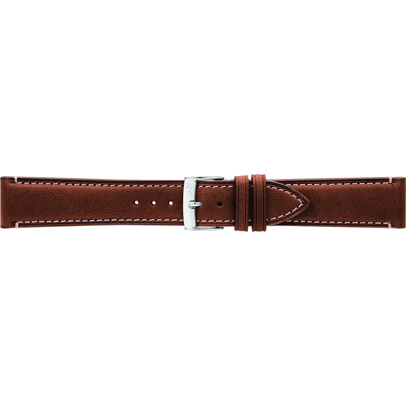 Morellato Uhrenarmband aus braunem Leder und Edelstahlschließe, mit heller Kontrastnaht und Dornverschluss