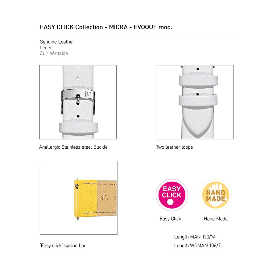 Detaillierte Ansicht des Morellato Lederarmbands für Uhren mit Edelstahlschnalle, Lederschlaufen und Easy-Click-Federstift