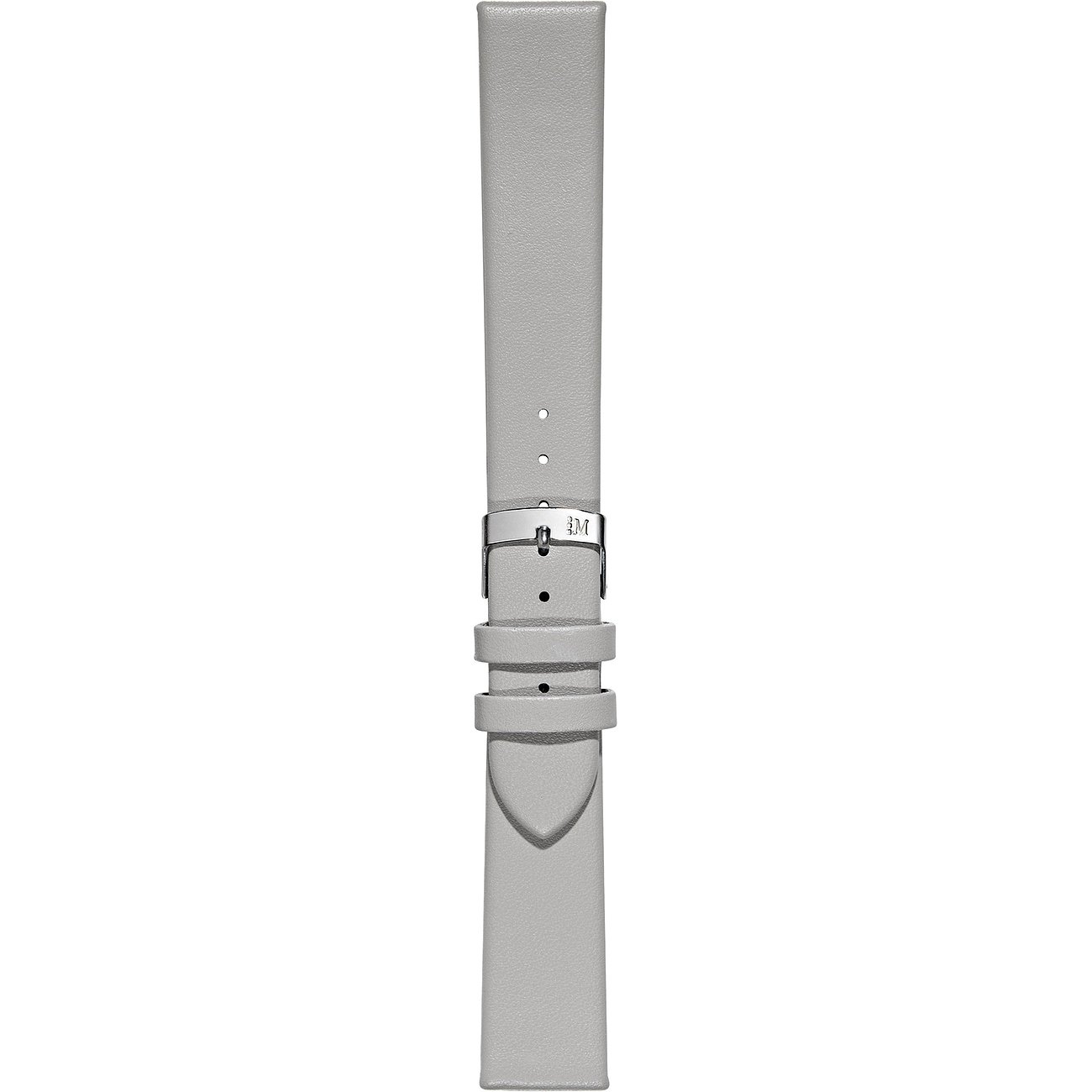 Morellato Uhrenarmband aus grauem Leder und Edelstahl, Vorderansicht mit silberner Dornschließe.