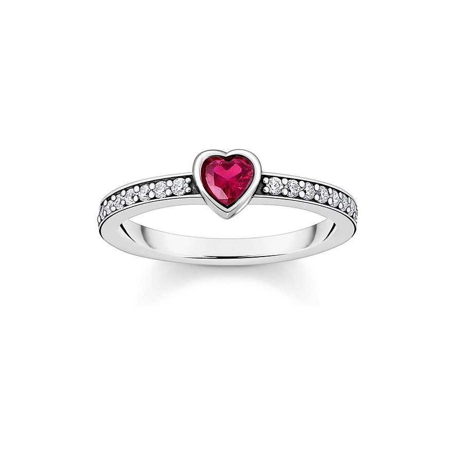Thomas Sabo Ring aus 925er Silber mit Zirkonia und einem Herz-Farbstein.