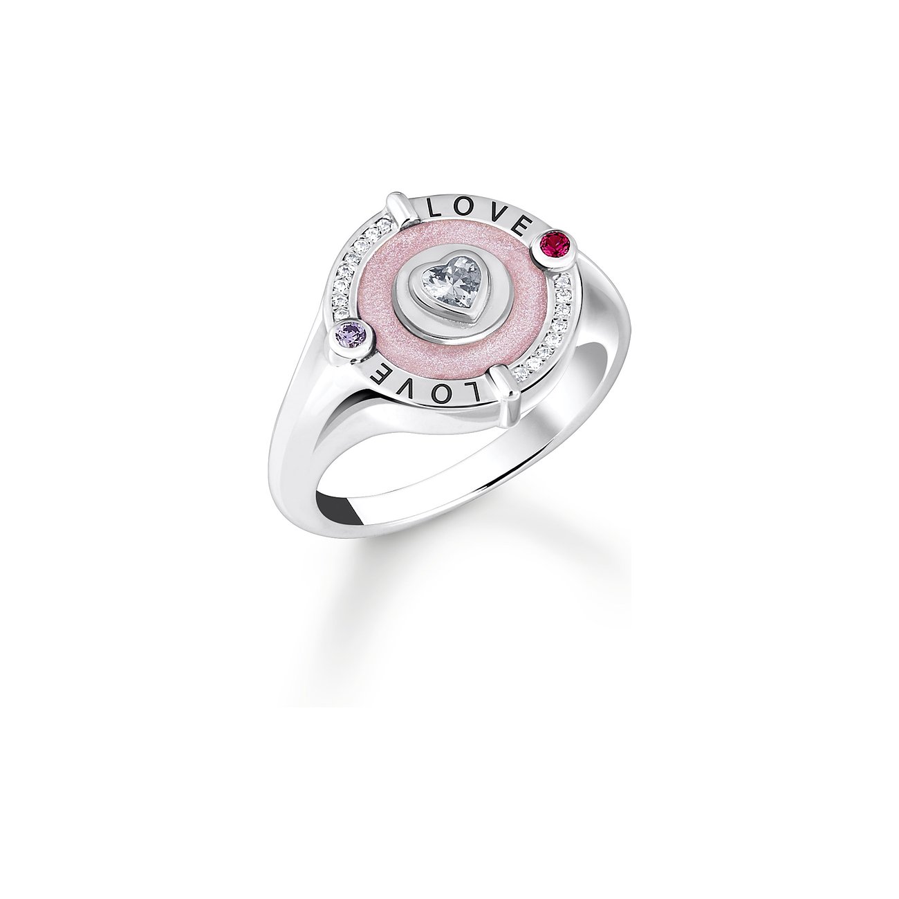 Thomas Sabo Ring aus 925er Silber mit Zirkonia und rosa Emaille.