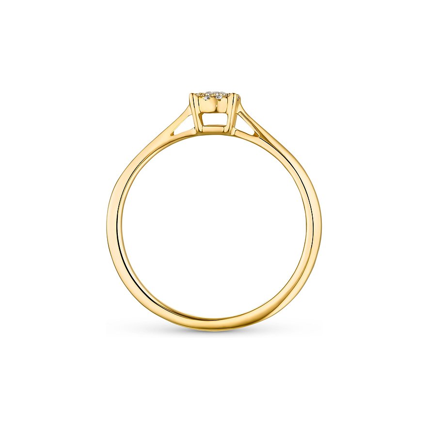 CHRIST Ring aus 585 Gelbgold mit Diamantdetail, schräg von der Seite fotografiert.