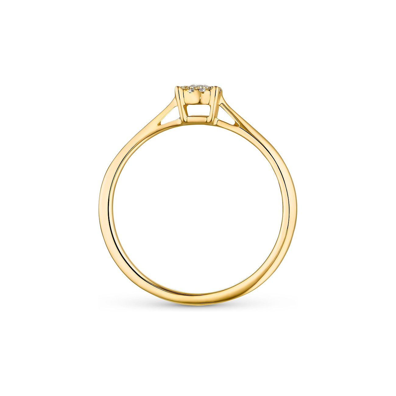 CHRIST Ring aus 585 Gelbgold mit Diamantdetail, schräg von der Seite fotografiert.