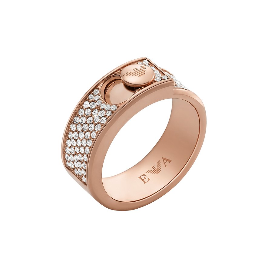 Emporio Armani Ring aus Edelstahl, roségoldfarben, mit Zirkonia besetzt.