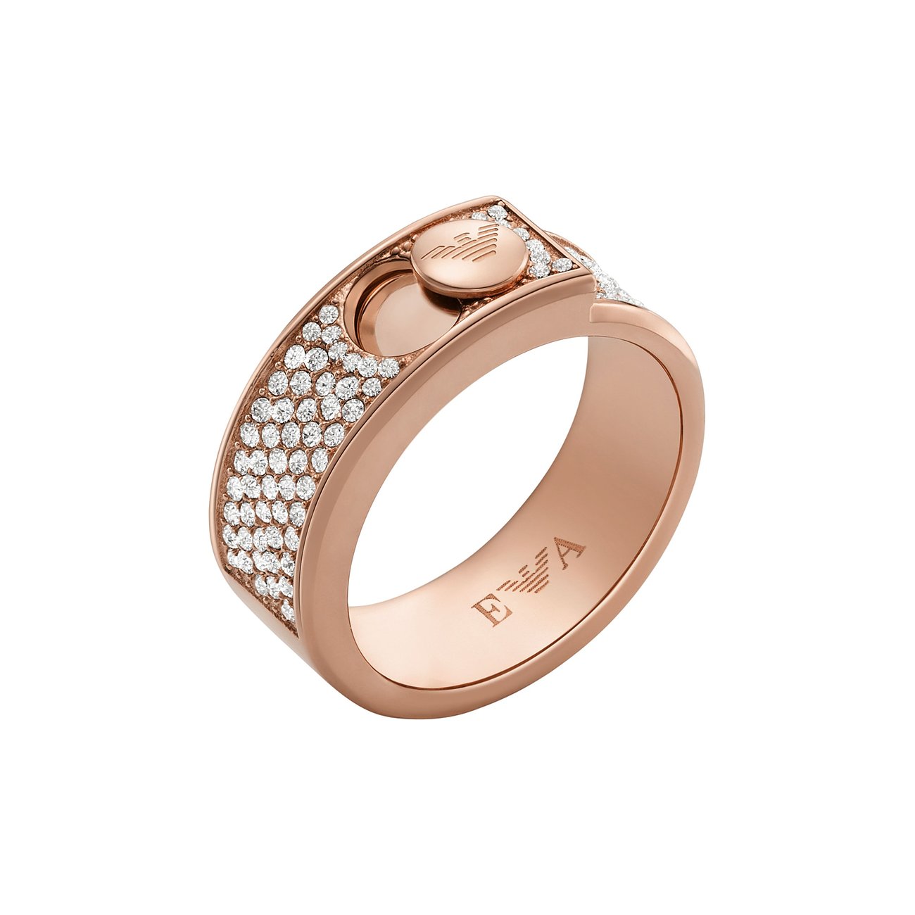 Emporio Armani Ring aus Edelstahl, roségoldfarben, mit Zirkonia besetzt.