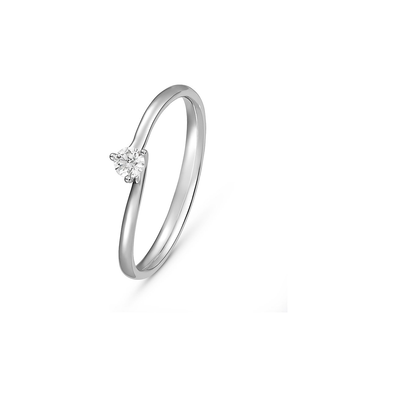 CHRIST Ring aus 585 Weißgold mit einem mittig eingefassten Diamanten aus schräg oben gesehen.