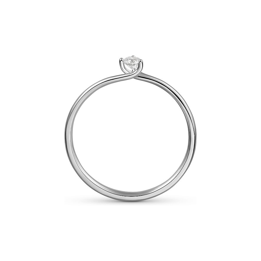 CHRIST Ring aus Weißgold mit einem mittig eingefassten runden Diamanten, von vorne gesehen.