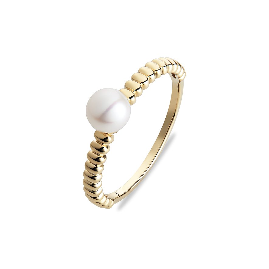 CHRIST Ring aus 585 Gelbgold mit Perle und gedrehtem Band.