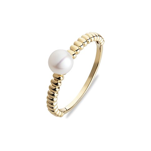 CHRIST Ring aus 585 Gelbgold mit Perle und gedrehtem Band.