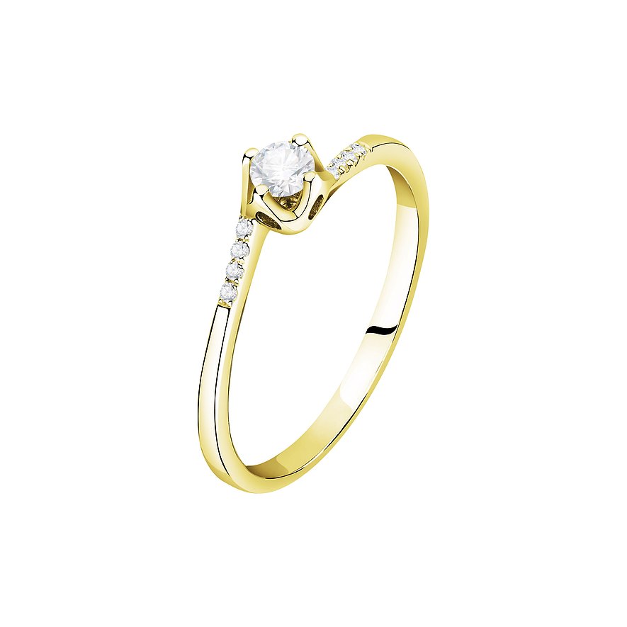 CHRIST Ring aus Gelbgold mit einem zentralen Diamanten und kleineren Diamanten entlang der Ringschiene.