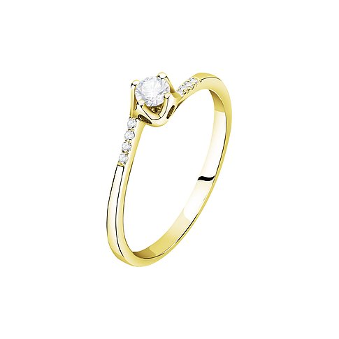 CHRIST Ring aus Gelbgold mit einem zentralen Diamanten und kleineren Diamanten entlang der Ringschiene.