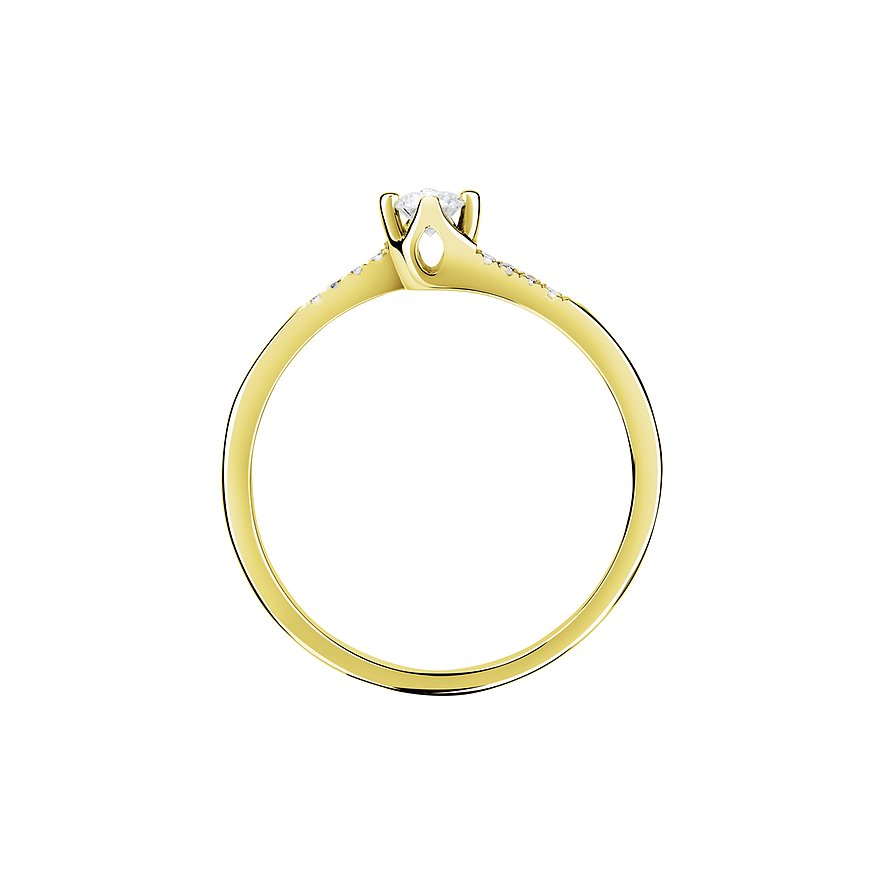 CHRIST Ring aus Gold mit einem einzelnen Diamanten und mehreren kleinen Diamanten seitlich