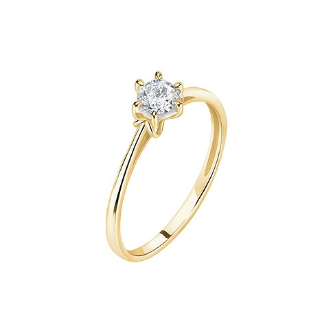CHRIST Ring aus 585 Gelbgold mit einem funkelnden Diamanten in einer Krappenfassung, schräg von oben aufgenommen.